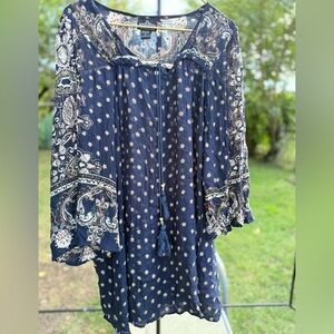 Angie Navy and Cream Paisley Tunic